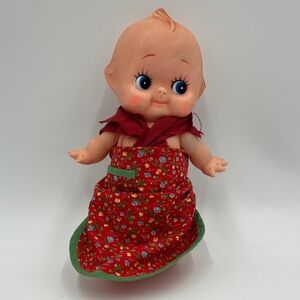 Vintage Kewpie Doll Rubber Squeak 8 inch Red Dress Vinyl Jointed